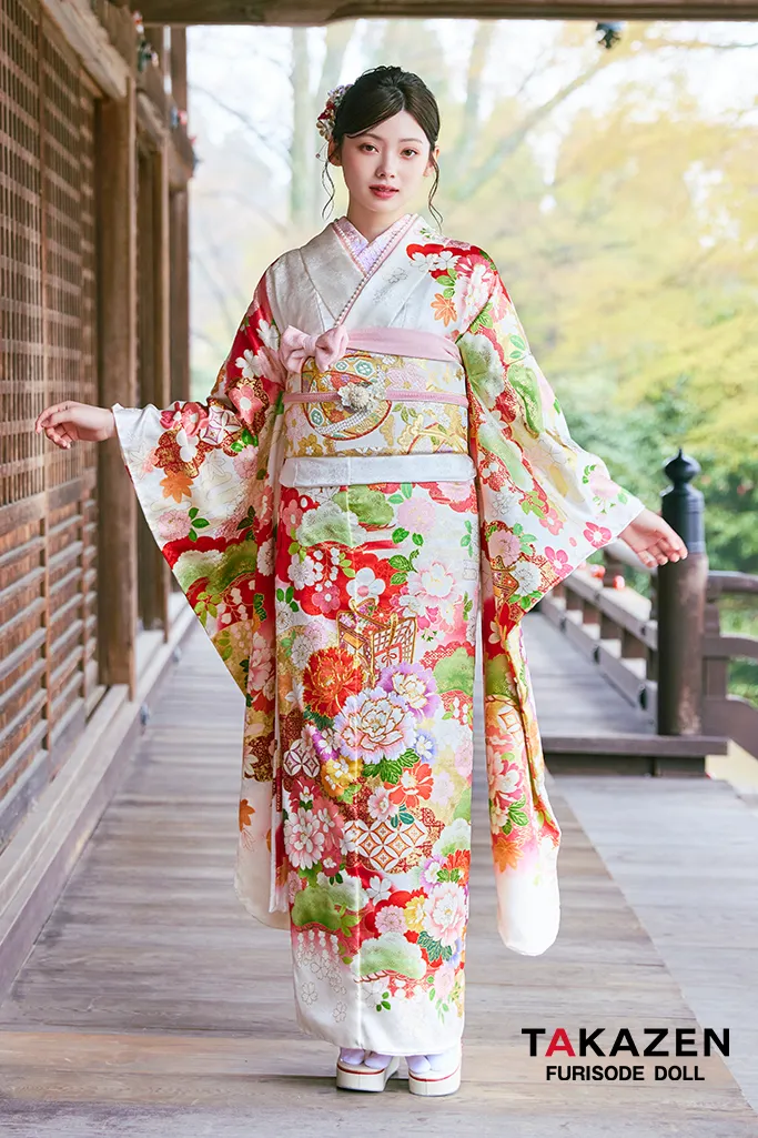 正統派古典　白/赤/白地　牡丹柄　はんなり　上品　きれいめ振袖　おしとやか　清楚　振袖ネットレンタル　LB49