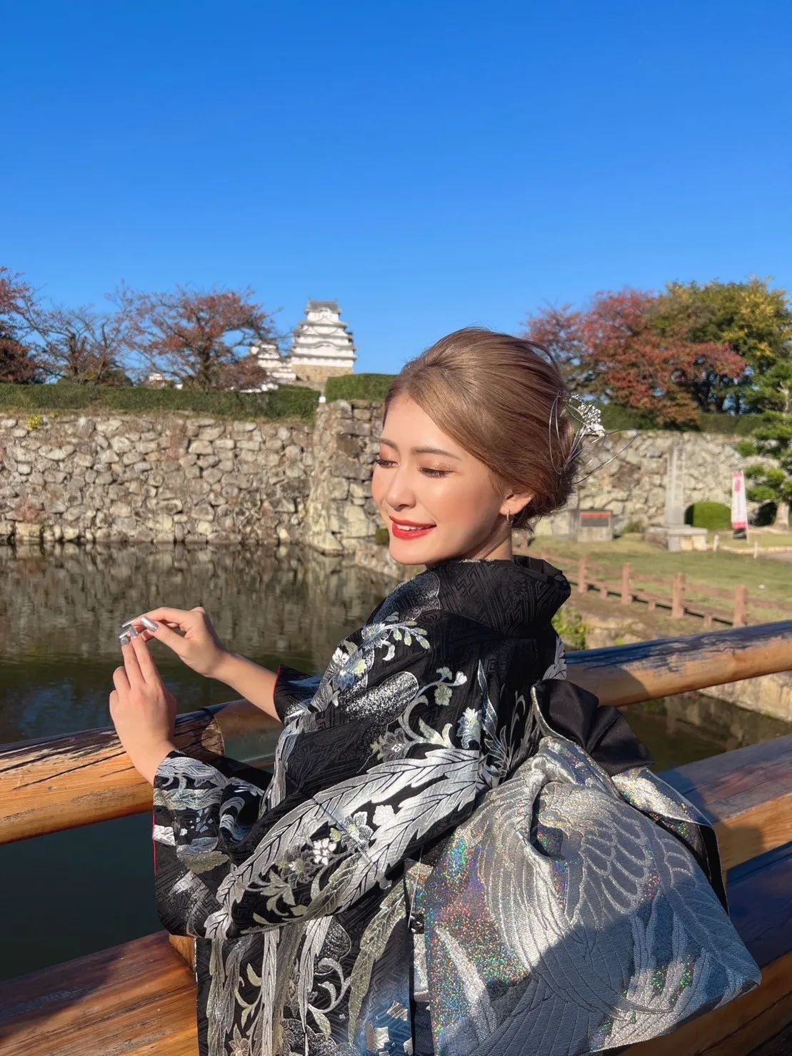 かほちゃん 振袖 かっこいい 紺色 シルバー