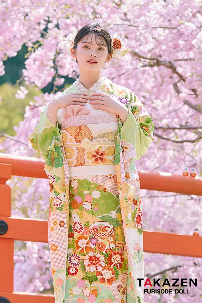 成人式　振袖　ネットレンタル　プレミアム古典　黄緑　南琴奈
