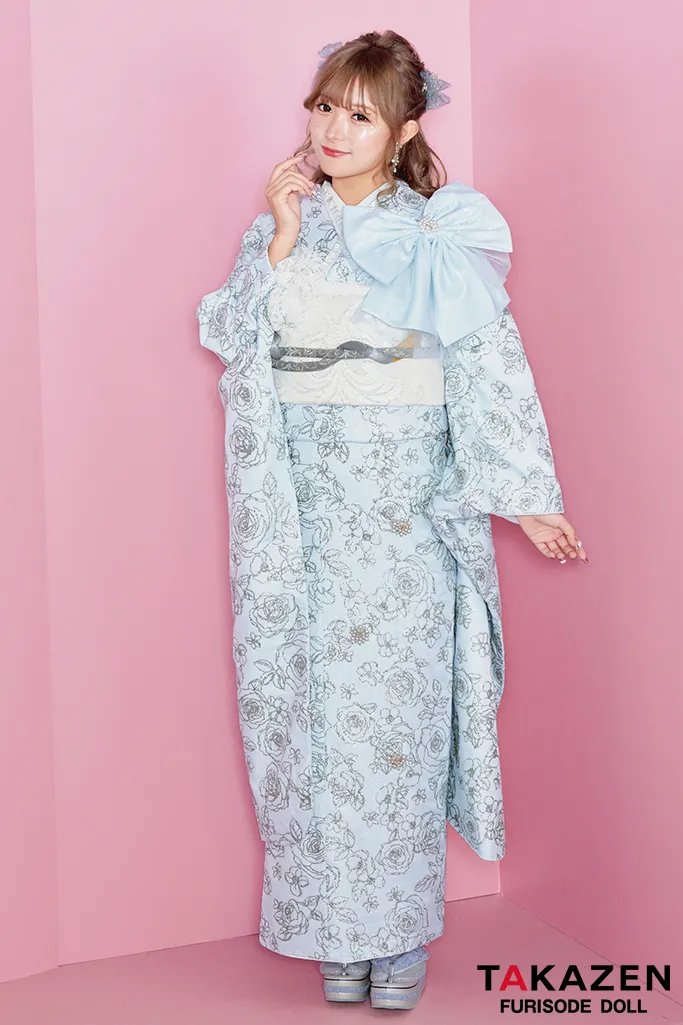 成人式　レンタル　振袖　可愛い　今どき　淡い色　ヘップバーン　誰ともかぶらない　上品　キラキラ　リボン　みずいろ　ブルー